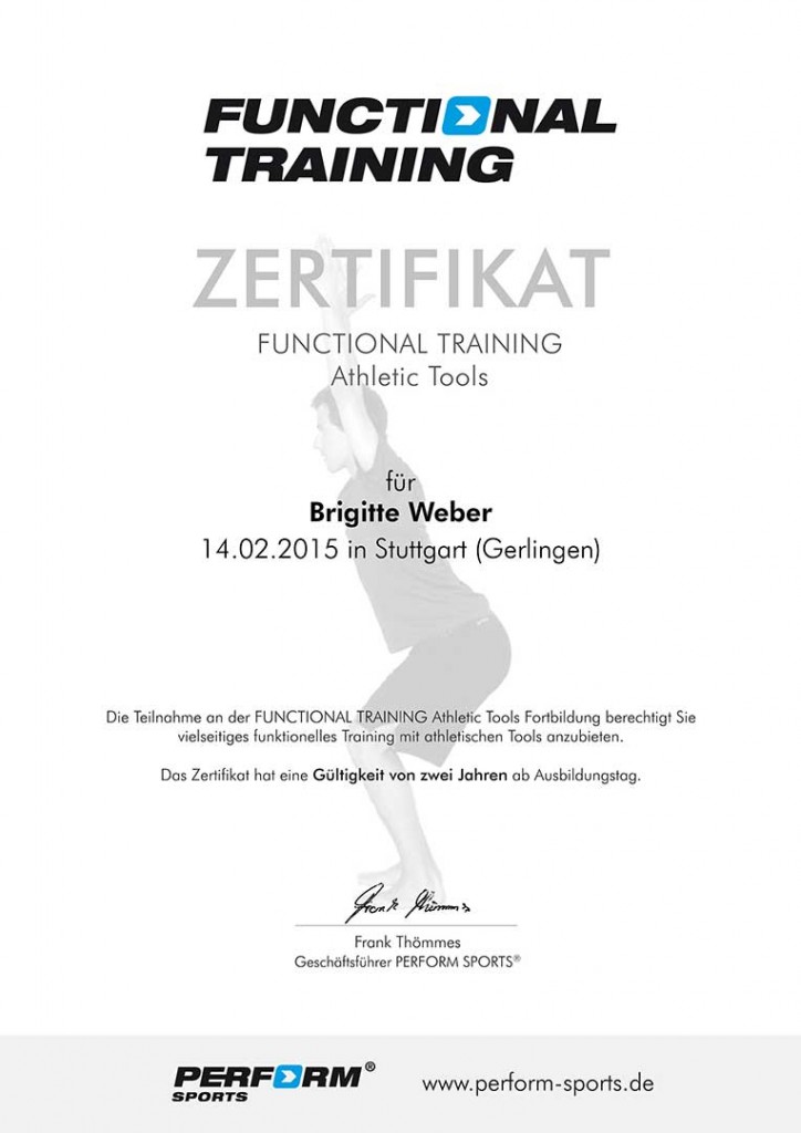 Zertifikat für Functional Training Brigitte Weber
